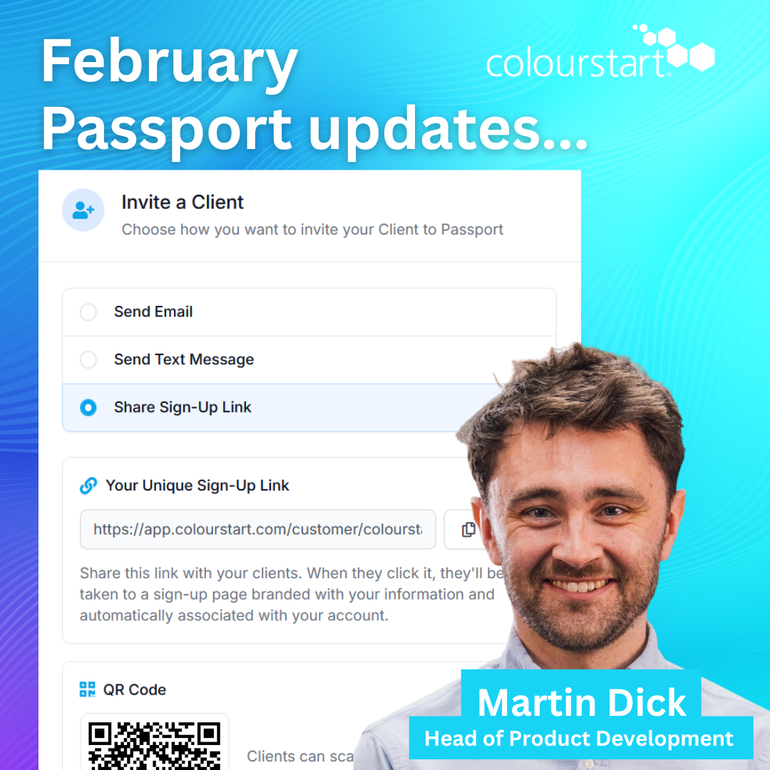Martin Dick, Head of Product Development at Colourstart, presenting the latest Colourstart Passport updates including the new salon-branded sign-up link and QR code feature